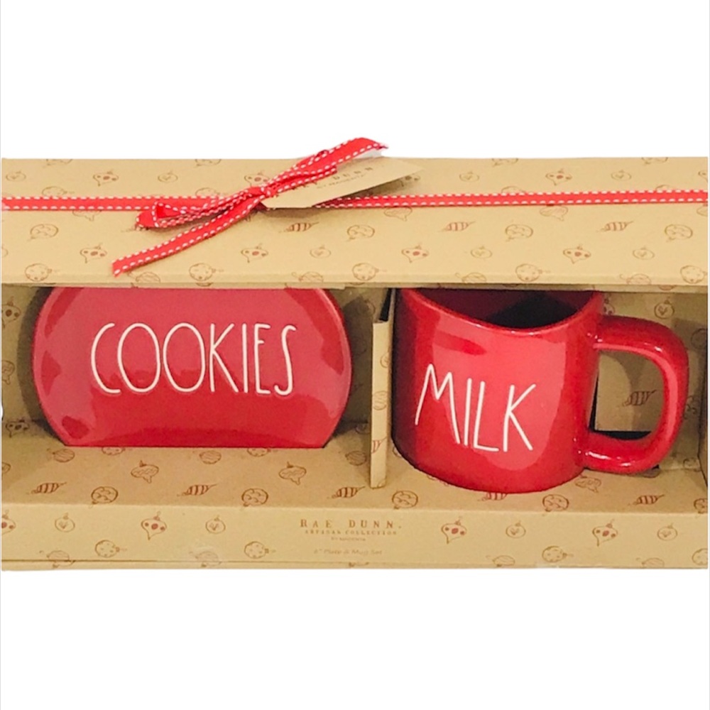 Rae Dunn Milk & Cookies for Santa Set Red Cream